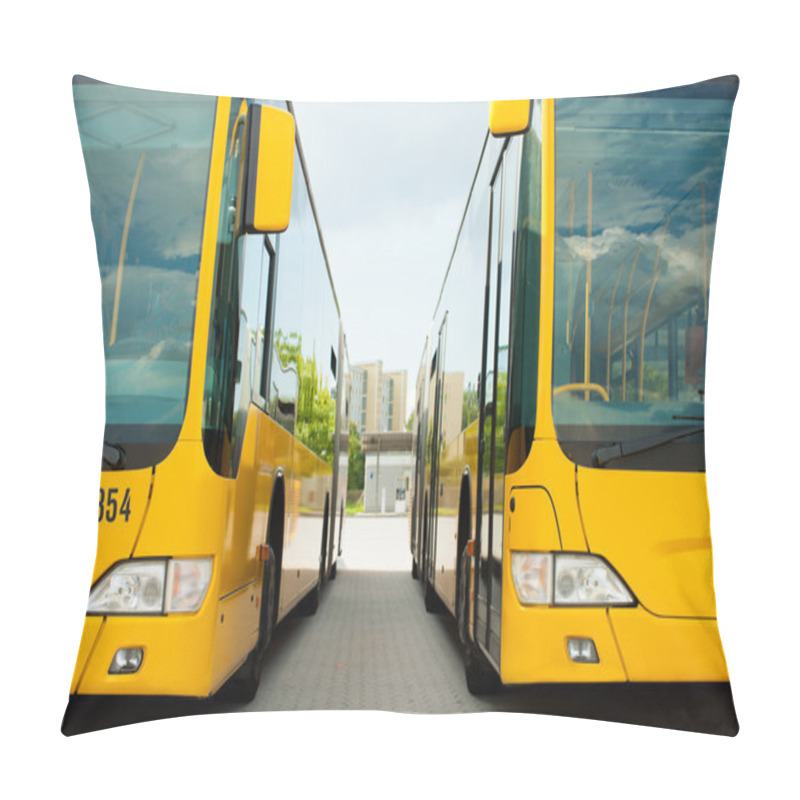 Personality  Busses Parking In Row On Bus Station Or Terminal Pillow Covers