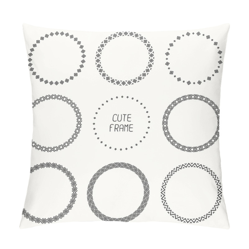 Personality  Hand Drawn Monochrome Frame Of Geometric Pattern. Trendy Doodle Style. Vector Set Of Wreaths Design Elements. Beautiful Simple Illustration. Pillow Covers