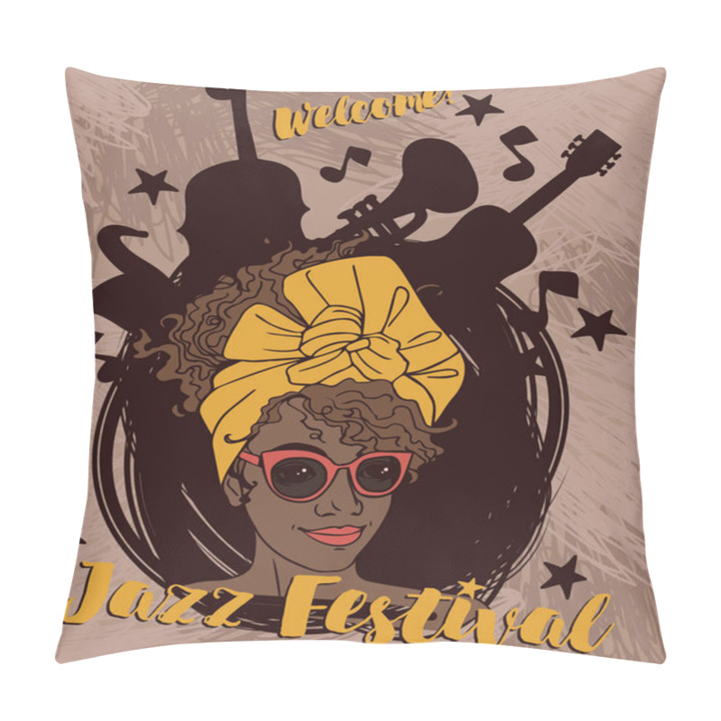 Personality  Fashion Modern Woman And Musical Instruments, Jazz Festival Poster Pillow Covers