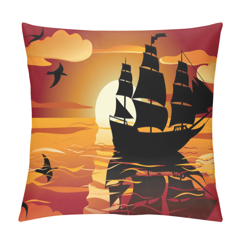 Personality  Sunset. Sailing Vessel Pillow Covers