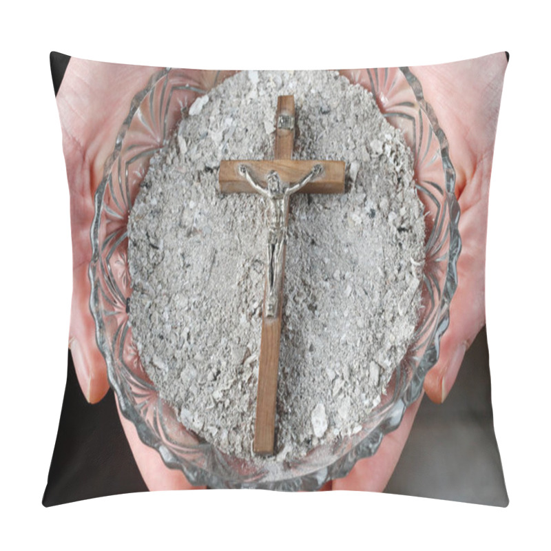 Personality  Close-up On Hands And Ashes.  Ash Wednesday Celebration. Lent Season.  Pillow Covers