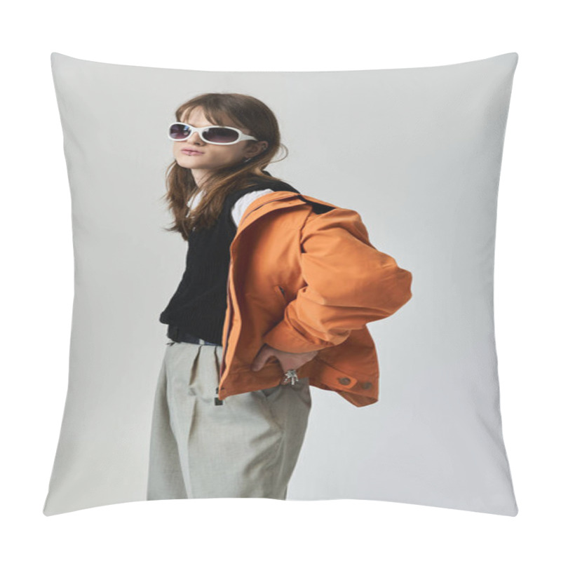 Personality  A Young Man In Fashionable Attire Confidently Poses Against A Minimalistic Backdrop. Pillow Covers