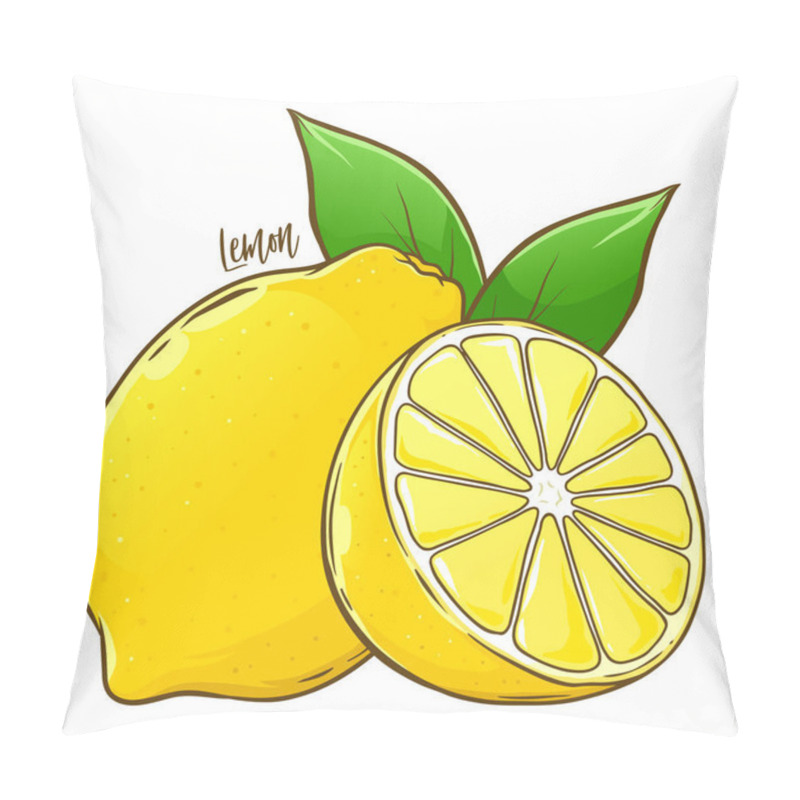 Personality  Lemon Fruit Sliced And Whole With Leaves, Hand Drawn Vector Illustration Isolated On White Background Pillow Covers