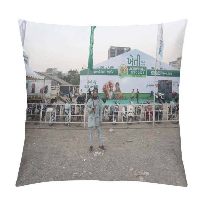 Personality  Preparation Of Agri World Expo 2024 Photographer. Rajkot, Gujarat, India. 19th December, 2024.  Pillow Covers