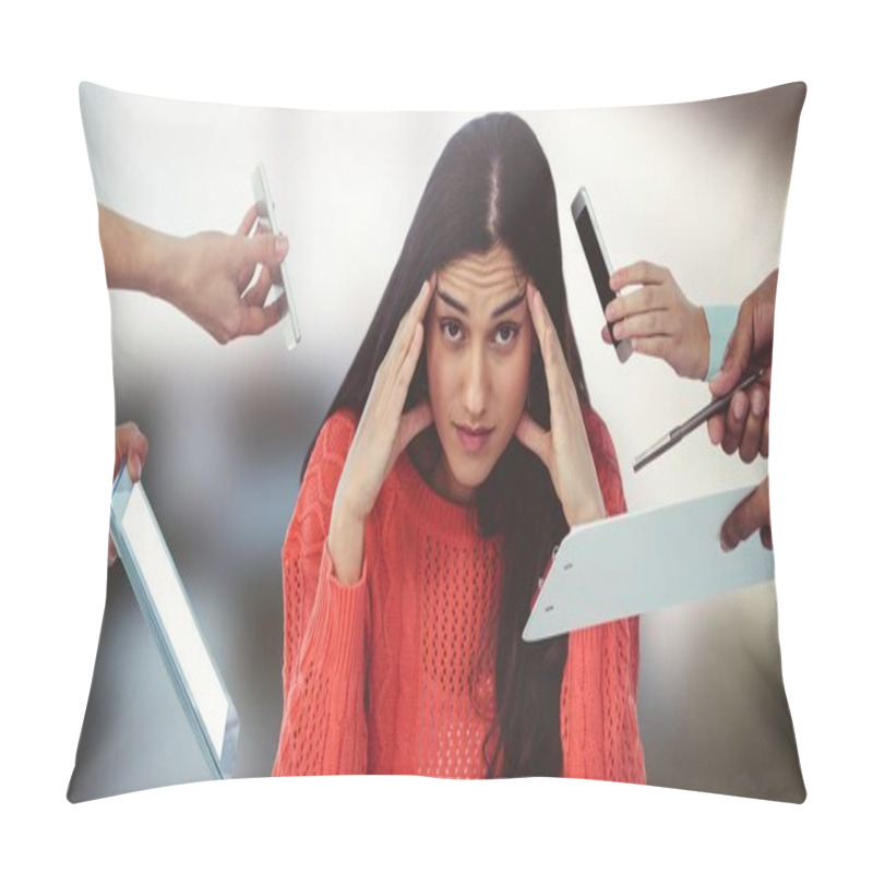 Personality  Stressed Woman Surrounded By Phones And Files Pillow Covers