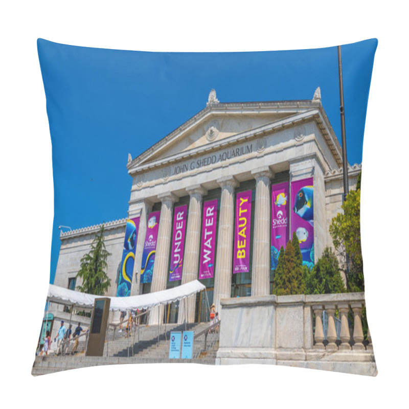 Personality  CHICAGO, USA - MARCH 29, 2020: Shedd Aquarium Building In Chicago, Illinois, USA Pillow Covers