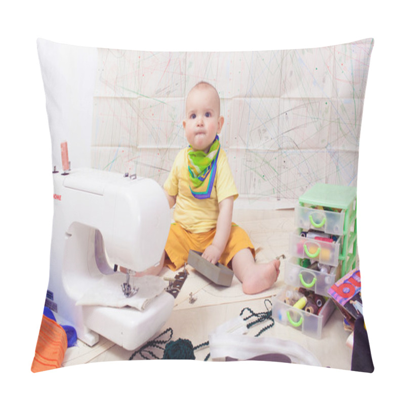 Personality  Little Baby Designer Clothes With A Sewing Machine , Thread And Scissors Pillow Covers