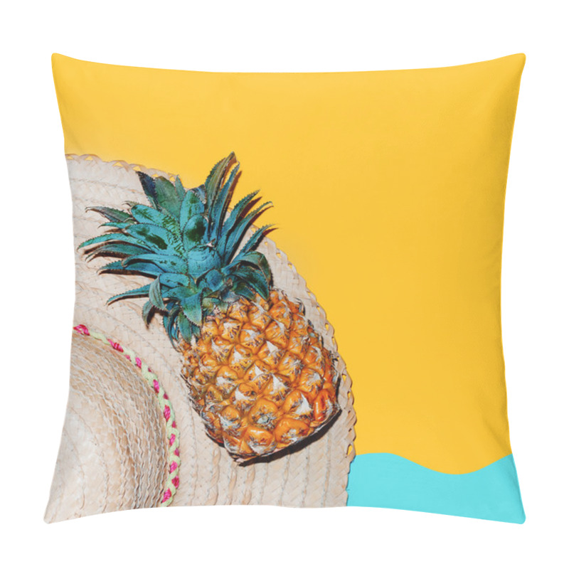 Personality  Beach Time. Tropical Style Accessories. Hat And Fresh Pineapple. Pillow Covers