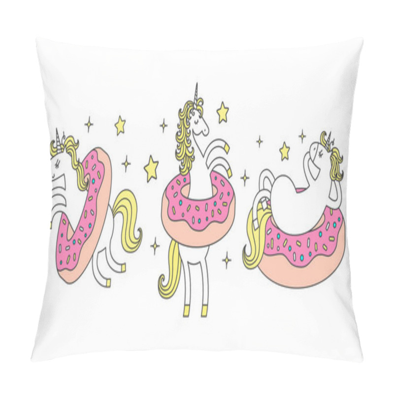 Personality  Set Of Funny Unicorn In Donuts. Cartoon Style Cute Character Pillow Covers