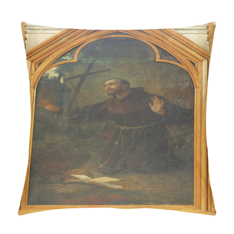 Personality  Saint Francis Of Assisi Altar In The  Franciscan Church Of St Francis Of Assisi In Zagreb, Croatia Pillow Covers