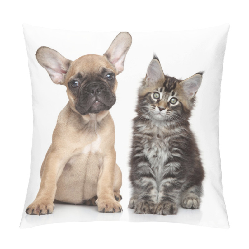 Personality  Puppy And Kitten On White Background Pillow Covers