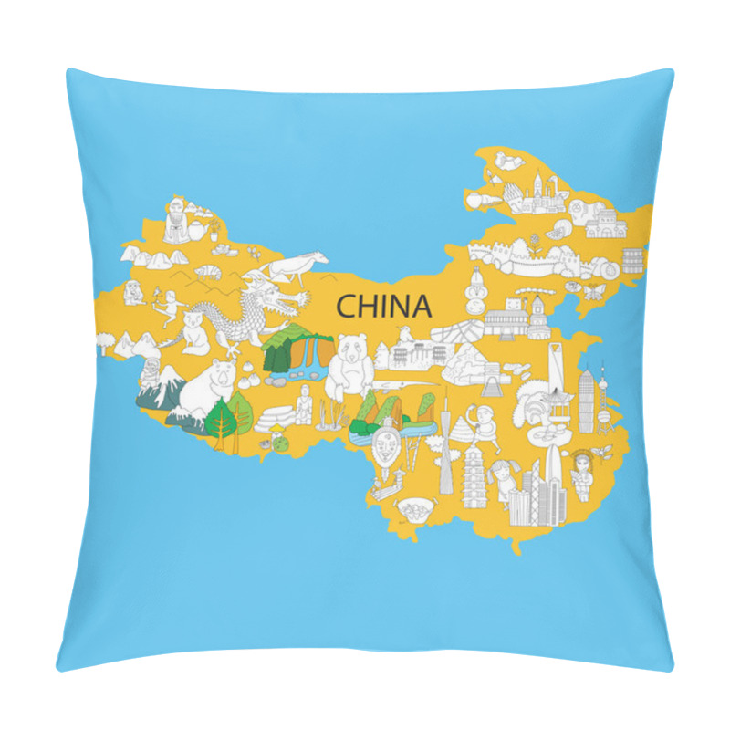 Personality  Map Of China With Sights Pillow Covers