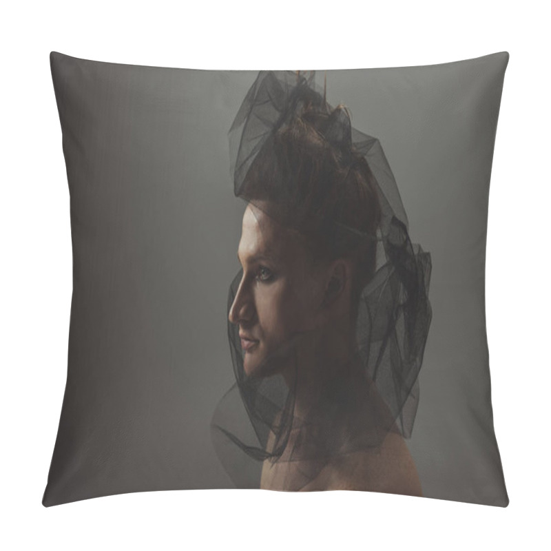 Personality  Handsome Man With Black Net On Head, Isolated On Grey Pillow Covers