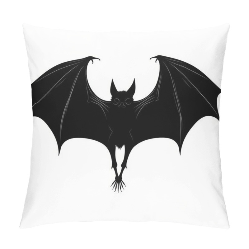 Personality  A Striking Silhouette Of A Bat With Wide-open Wings Against A Plain Background. Pillow Covers