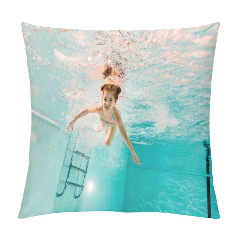 Personality  Adorable Kid Swimming Underwater In Clear Water In Swimming Pool  Pillow Covers