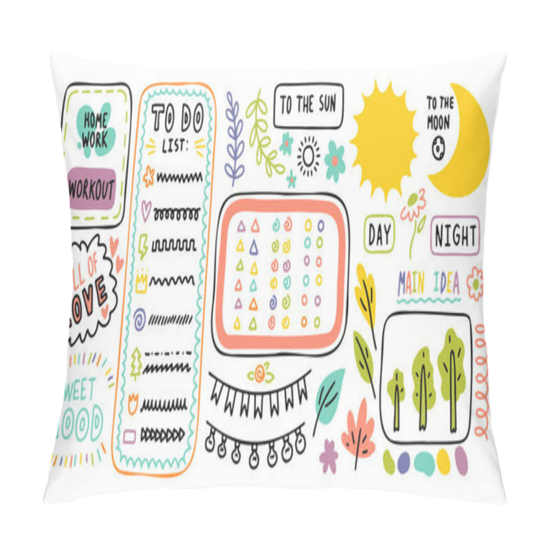 Personality  Diary Cute Note Elements. Hand Drawn Doodles Bullet Journal Banners. Pillow Covers