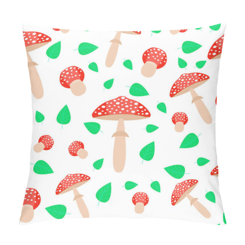 Personality  Amanita Seamless Pattern. Fly Agaric Vector Illustration. Flat Cartoon Style. Pillow Covers