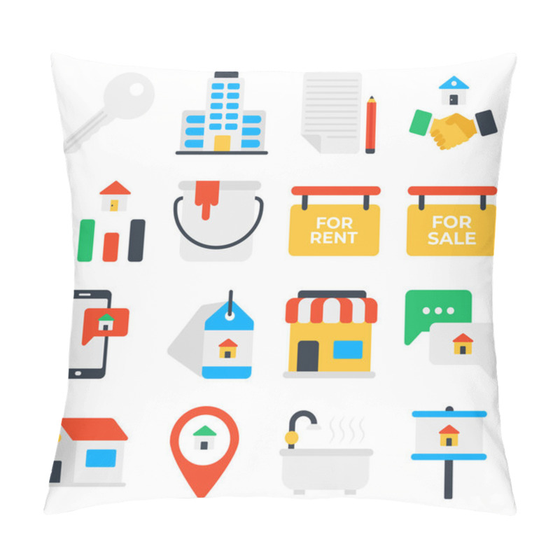 Personality  Pack Of Real Estate And Property Flat Icons Pillow Covers