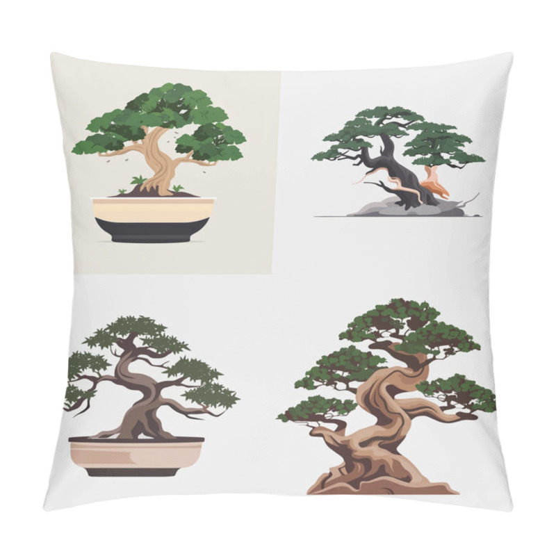 Personality  Bonsai Tree Set Vector Isolated Pillow Covers