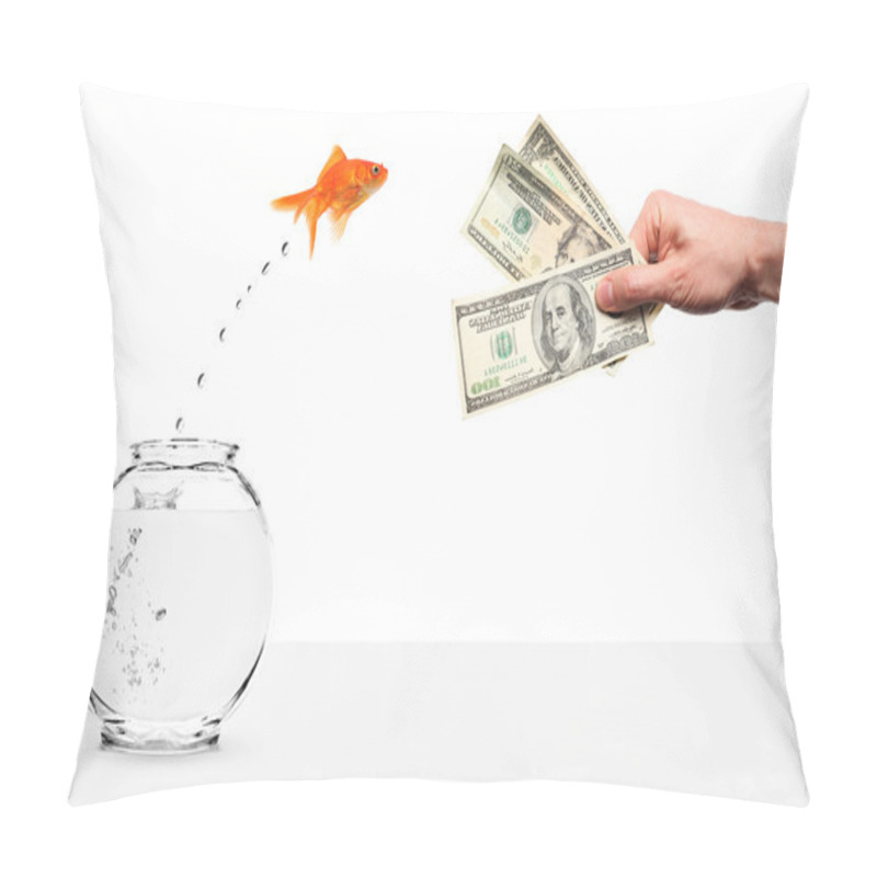 Personality  Goldfish Jumping Out Of Fishbowl Temped By Cash Pillow Covers