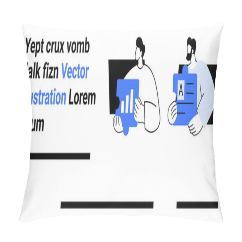 Personality  Two Individuals Engaged With Bar Chart And Text Content, Abstract Shapes, And Placeholder Text. Ideal For Business, Digital Content, Data Visualization, Programming, Marketing, Education Pillow Covers