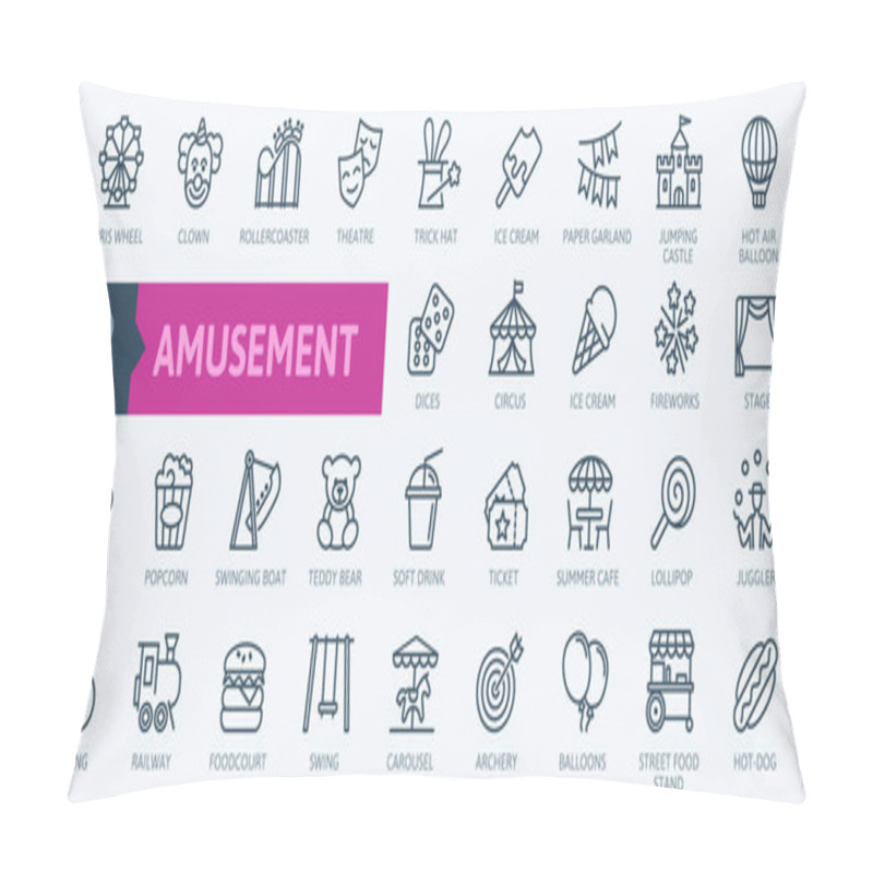 Personality  Amusement Park Minimal Thin Line Web Icon Set. Included The Icons As Rollercoaster, Carousel, Ferros Wheel And More. Outline Icons Collection. Simple Vector Illustration. Pillow Covers