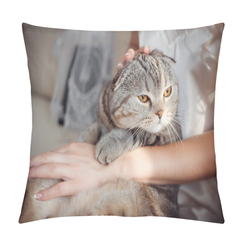 Personality  Tabby Cat In The Hands Of The Bride's Wedding Day Pillow Covers