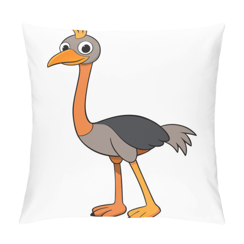 Personality  Ostrich Cartoon Illustration. Vector Ostrich Isolated On White Background Flat Design Element Pillow Covers