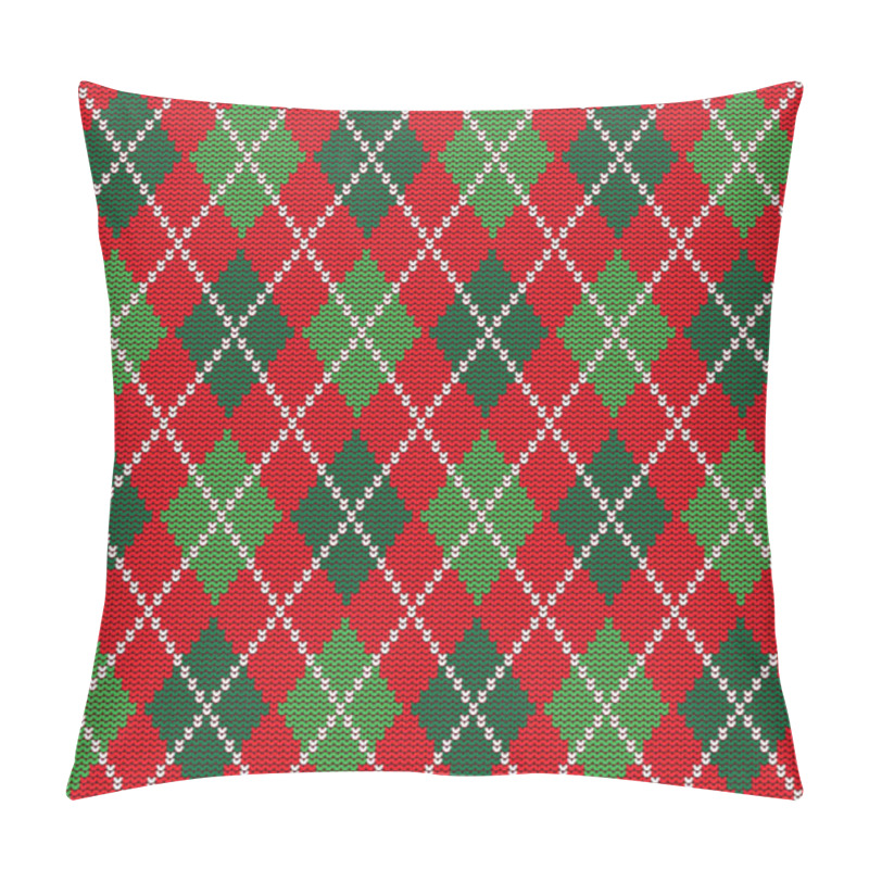 Personality  Argyle Print. Christmas Background. Seamless Knit Pattern With Rhombuses. Checkered Background In Red And Green. Vector Illustration Pillow Covers