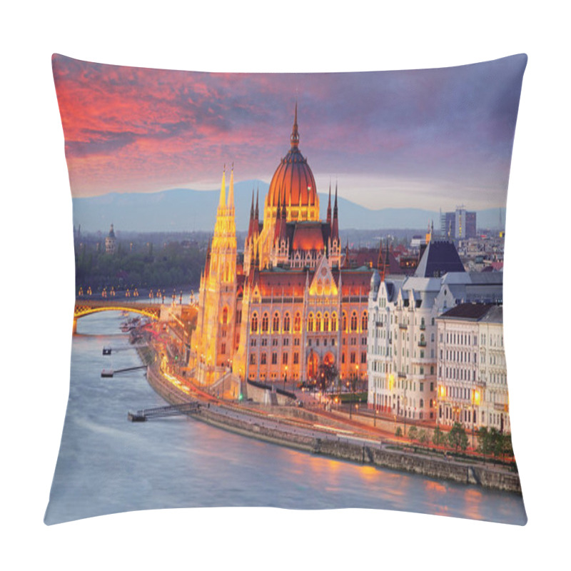 Personality  Hungarian Parliament, Budapest At Sunset Pillow Covers