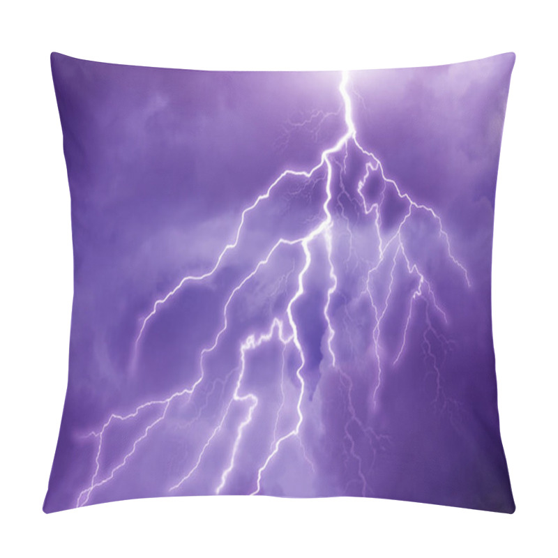 Personality  Lightning In Dark Cloudy Sky During Thunderstorm Pillow Covers