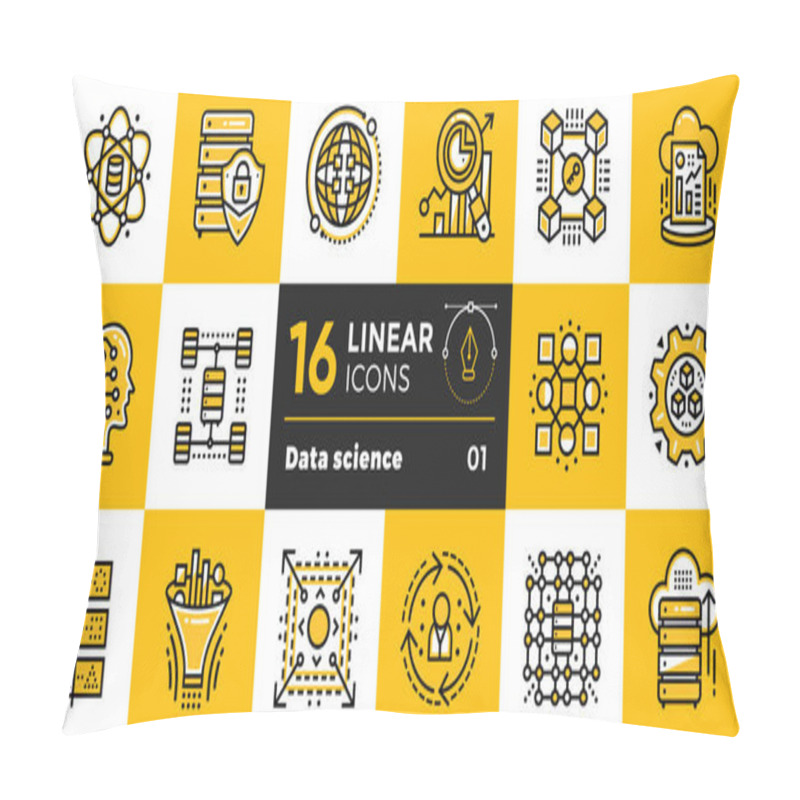 Personality  Linear Icon Set Of Data Science Technology And Machine Learning  Pillow Covers