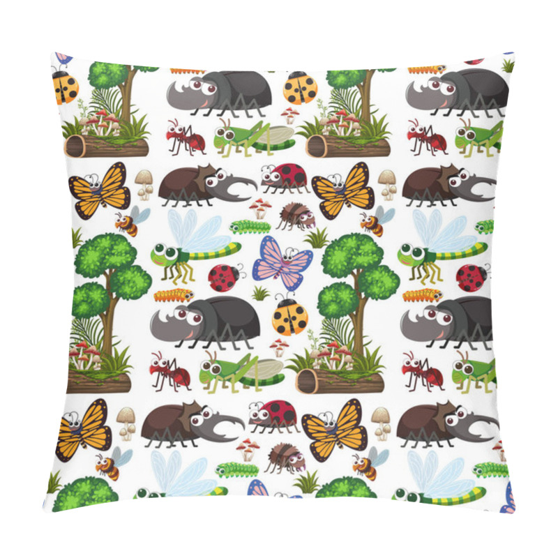 Personality  Seamless Pattern With Many Different Insects Character Illustration Pillow Covers