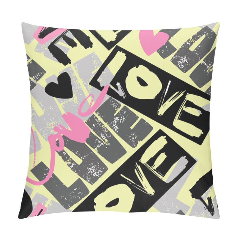 Personality  Love Seamless Girls Motivation Pattern. Funky T-shirt Print With Hearts And Different Doodle Elements, Trendy Painted Style Texture.Funny Wallpaper For Textile And Fabric.Fashion Style Apparel Design Pillow Covers