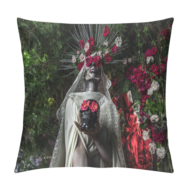 Personality  Fabulous Stylization Of Santa Muerte - Holy Death - Modern Religious Cult. Concept Art Fairy Tale Photo. Pillow Covers