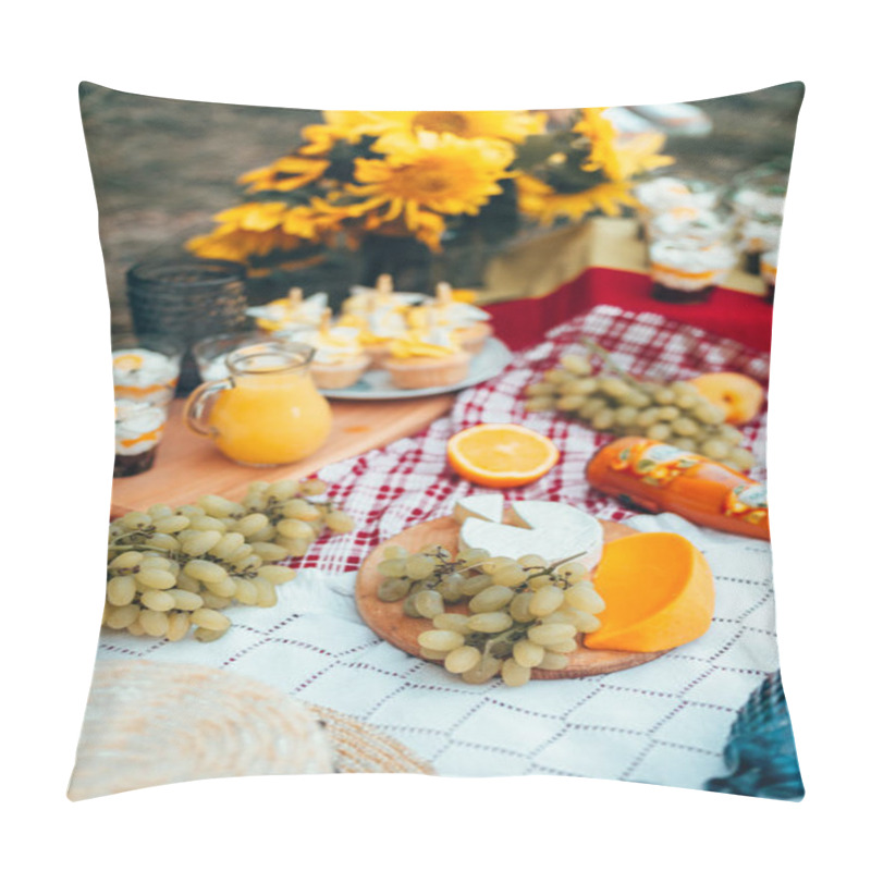 Personality  Delicious Creamy Desserts And Fresh Fruits On Table Pillow Covers