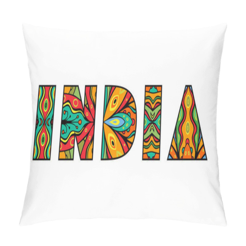 Personality  Festive India Ornate Title. Creative Lettering With Bright Indian Ethnic Ornament. Single Word. Vector Illustration. Pillow Covers