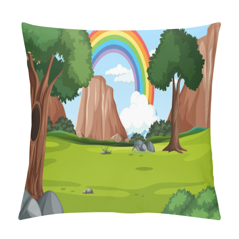 Personality  Nature Scene Background With Rainbow In The Sky Illustration Pillow Covers