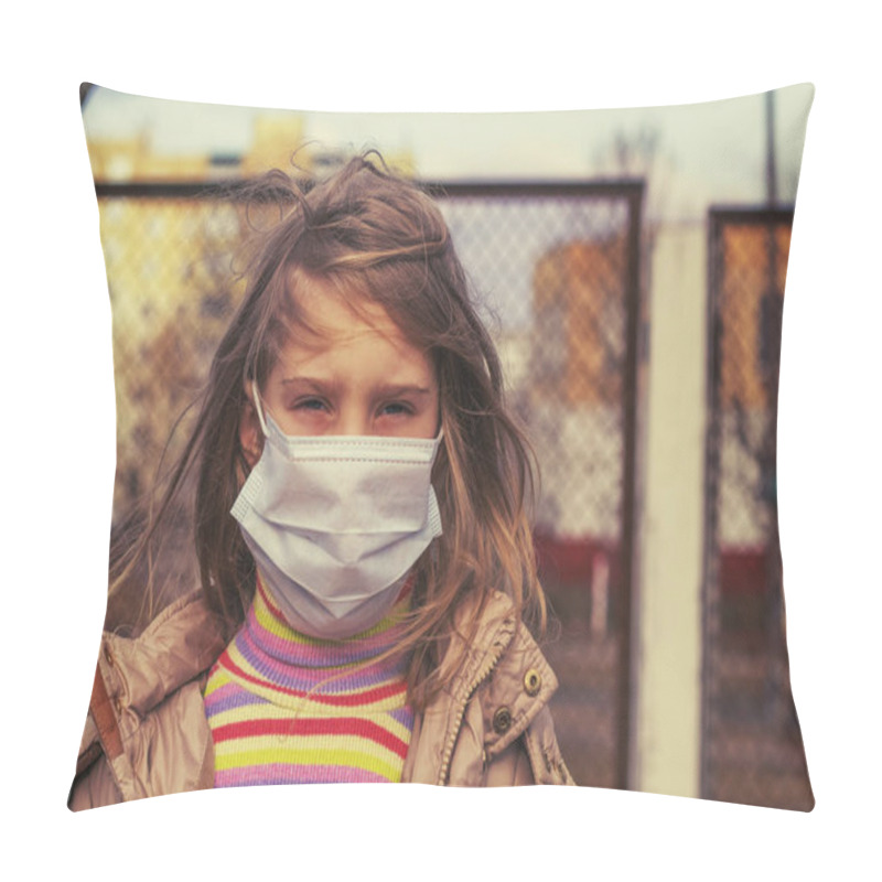 Personality  A Girl With White Hair And A Mask On Her Face Looks At Us. Close-up Pillow Covers