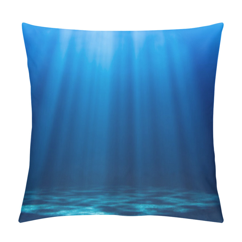 Personality  3D Render Illustration Empty Bottom Of Dark Blue Sea With Clear Water Illuminated By Sun Rays During Daytime Pillow Covers