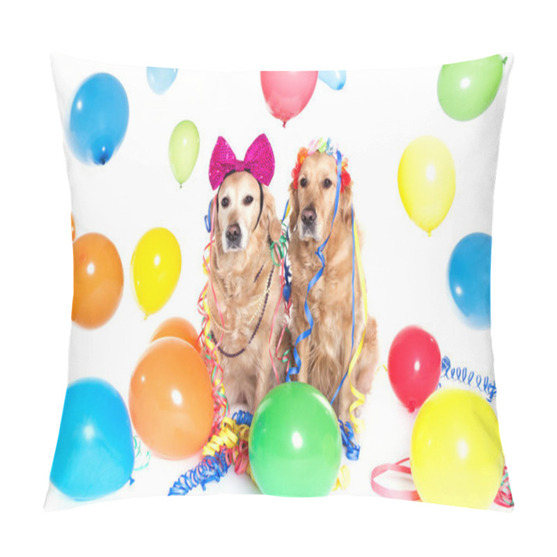 Personality  Two Golden Retriever  At Party Pillow Covers