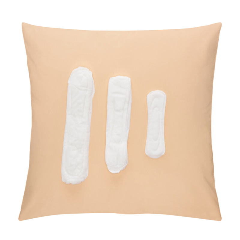 Personality  Top View Of Three White Cotton Sanitary Towels Isolated On Beige Pillow Covers