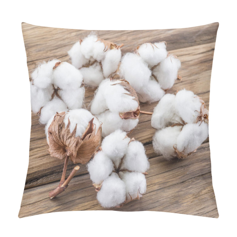 Personality  Fluffy Cotton Ball Of Cotton Plant On The Wooden Table. Pillow Covers