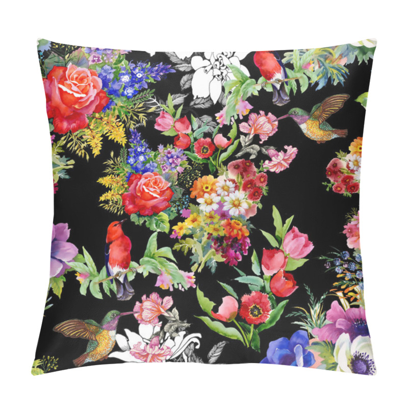 Personality  Birds With Garden Flowers Pillow Covers