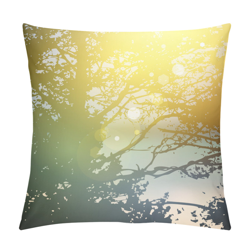 Personality  Summer Design, Forest Trees, Nature Green Wood Sunlight Natural Green Background. Vector Pillow Covers