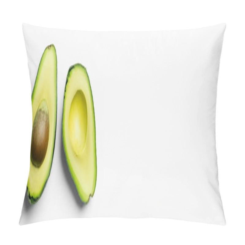 Personality  Top View Of Fresh Cut Avocado On White Background With Copy Space, Banner  Pillow Covers