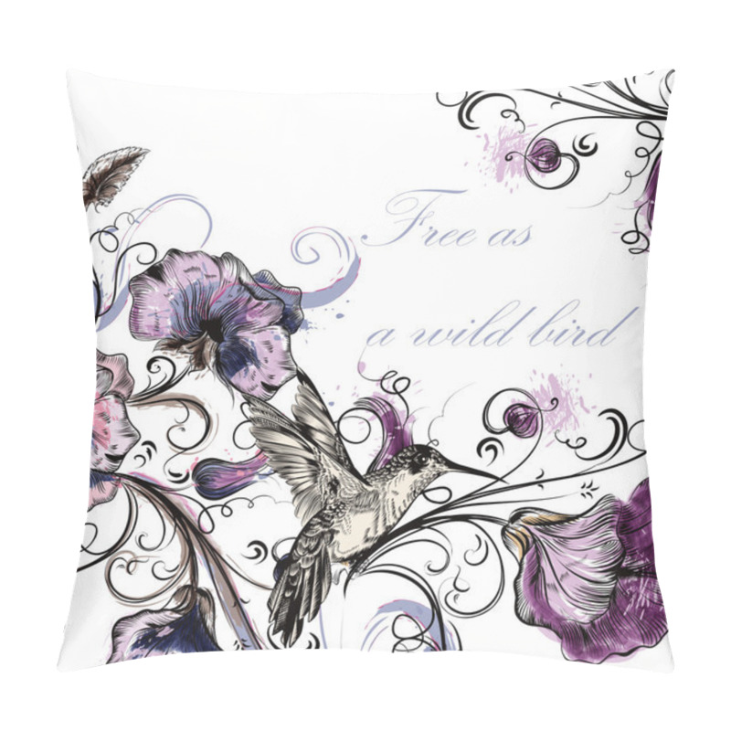 Personality  Beautiful Vector Back With Orchid Flowers Hummingbirds Pillow Covers