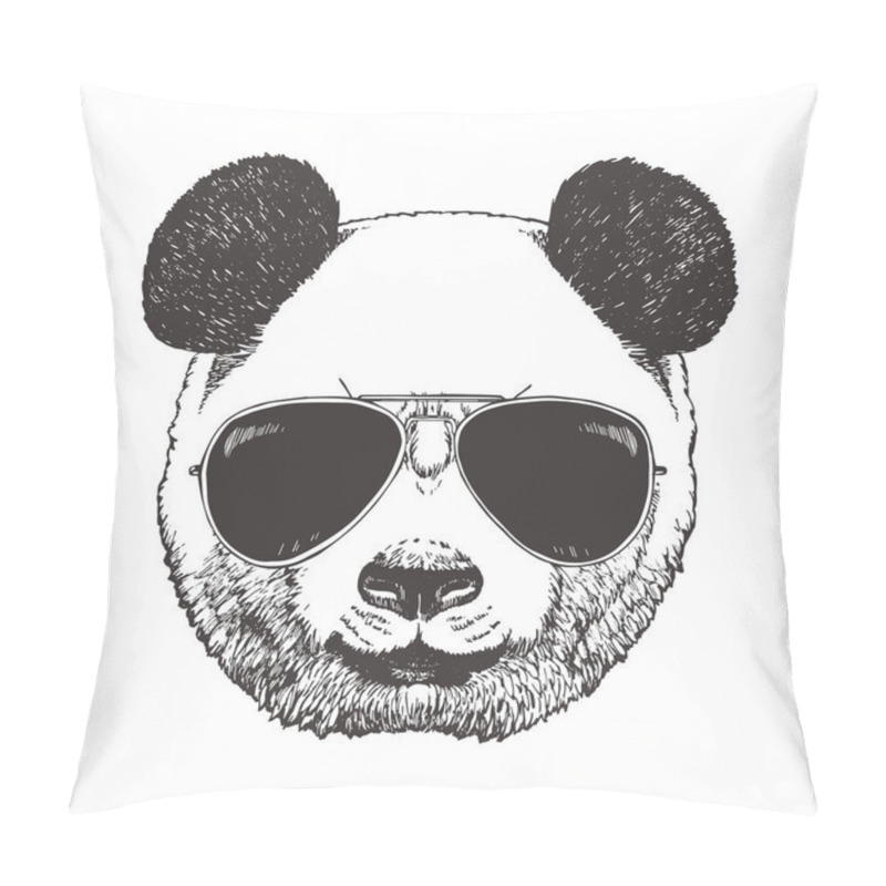 Personality  Head Of Panda Wearing Sunglasses. Hipster Animal. Pillow Covers