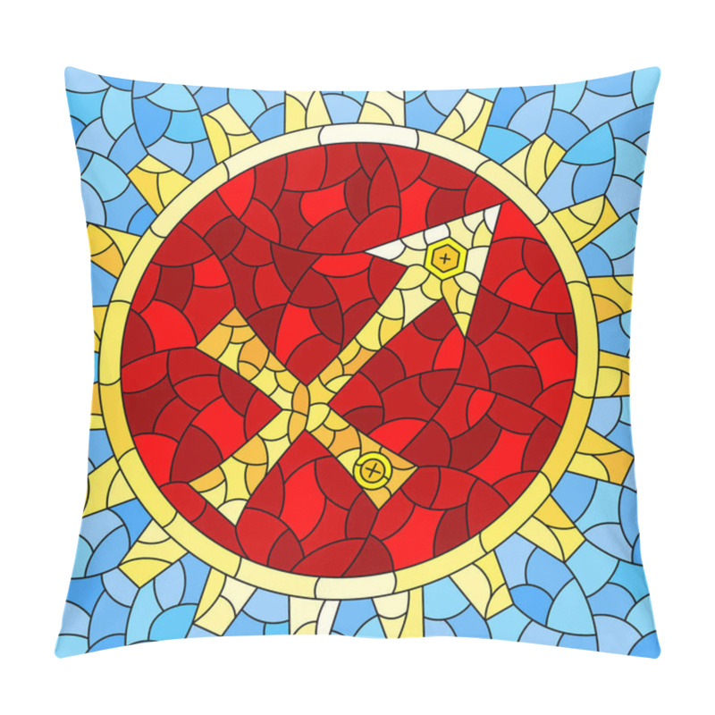 Personality  Illustration In The Style Of A Stained Glass Window With An Illustration Of The Steam Punk Sign Of The Horoscope  Sagittarius Pillow Covers