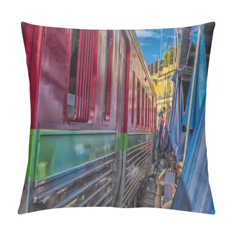 Personality  Tourists Take Photo At The Train Running Through The Most Popula Pillow Covers